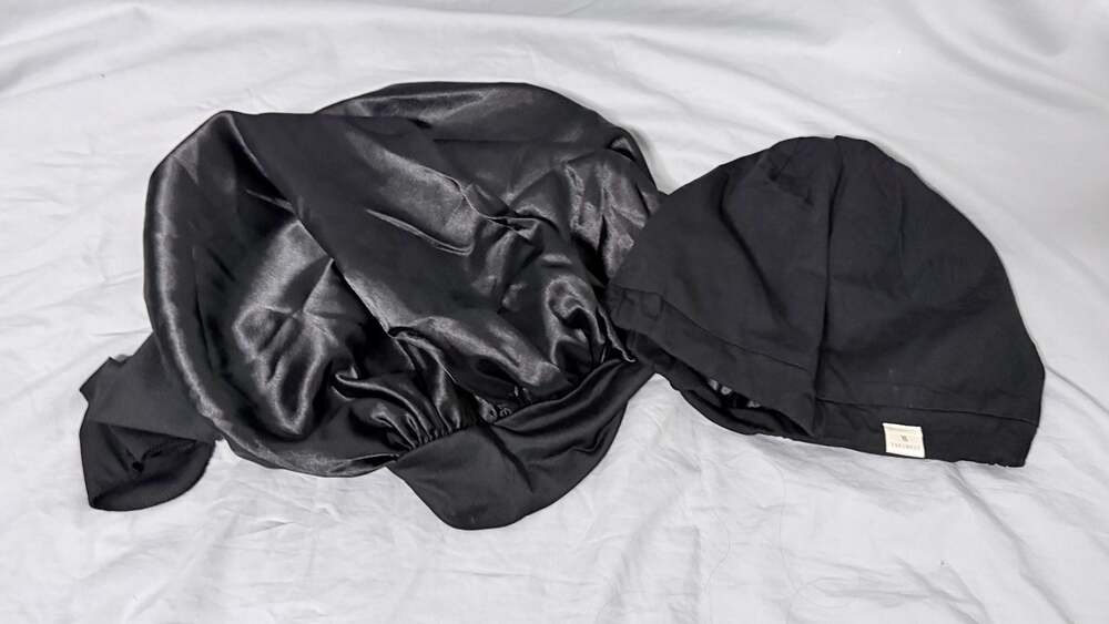 2 Count Adjustable Satin Lined Sleep Bonnet and Beanie Set